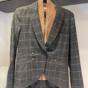 $798 VERONICA BEARD Kensington Windowpane charcoal gray Wool Dickey jacket sz 4